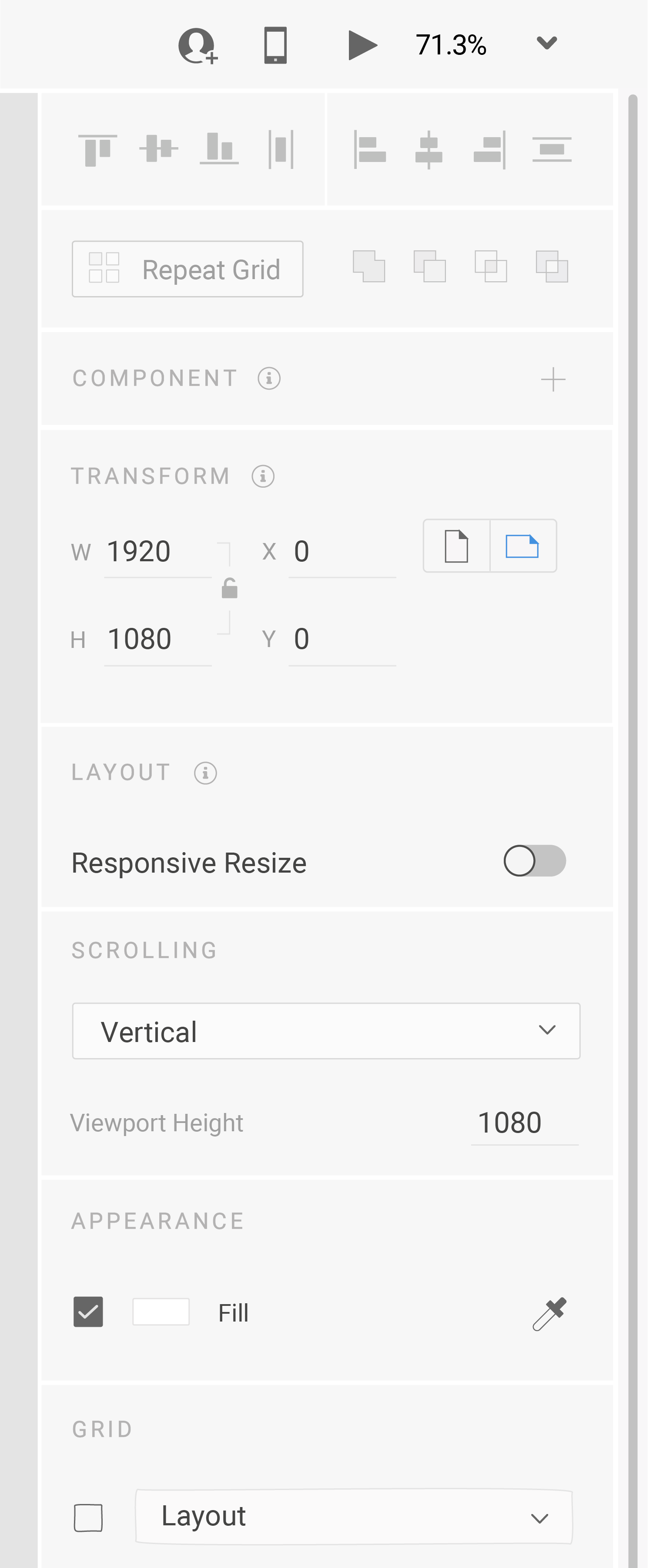 Currently, Component is in the middle of the layout options.