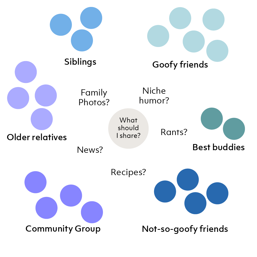 Infographic showing the many friend groups a user has.