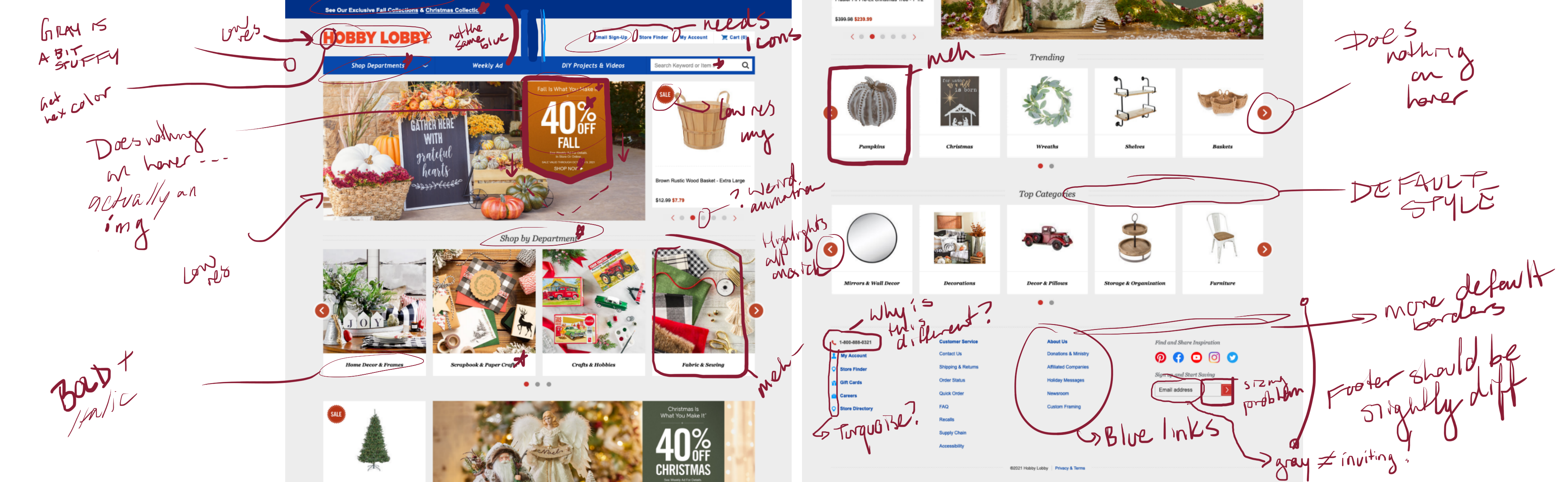 Various design notes for Hobby Lobby
