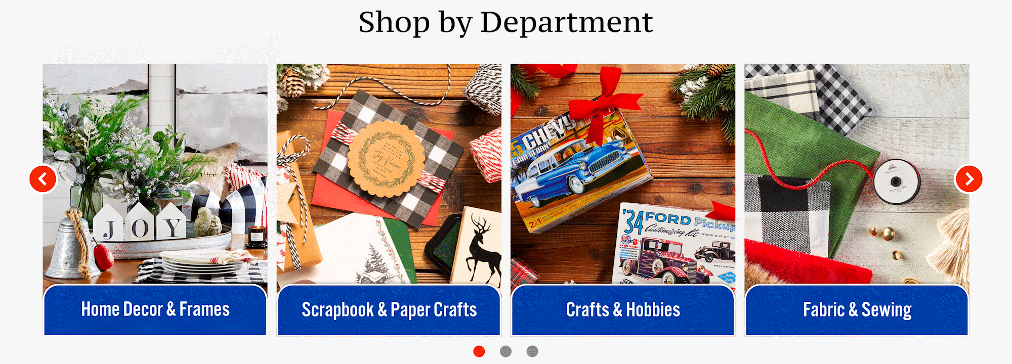 A new blue tab is over the department picture, and the tab grows upwards slightly when hovered.
